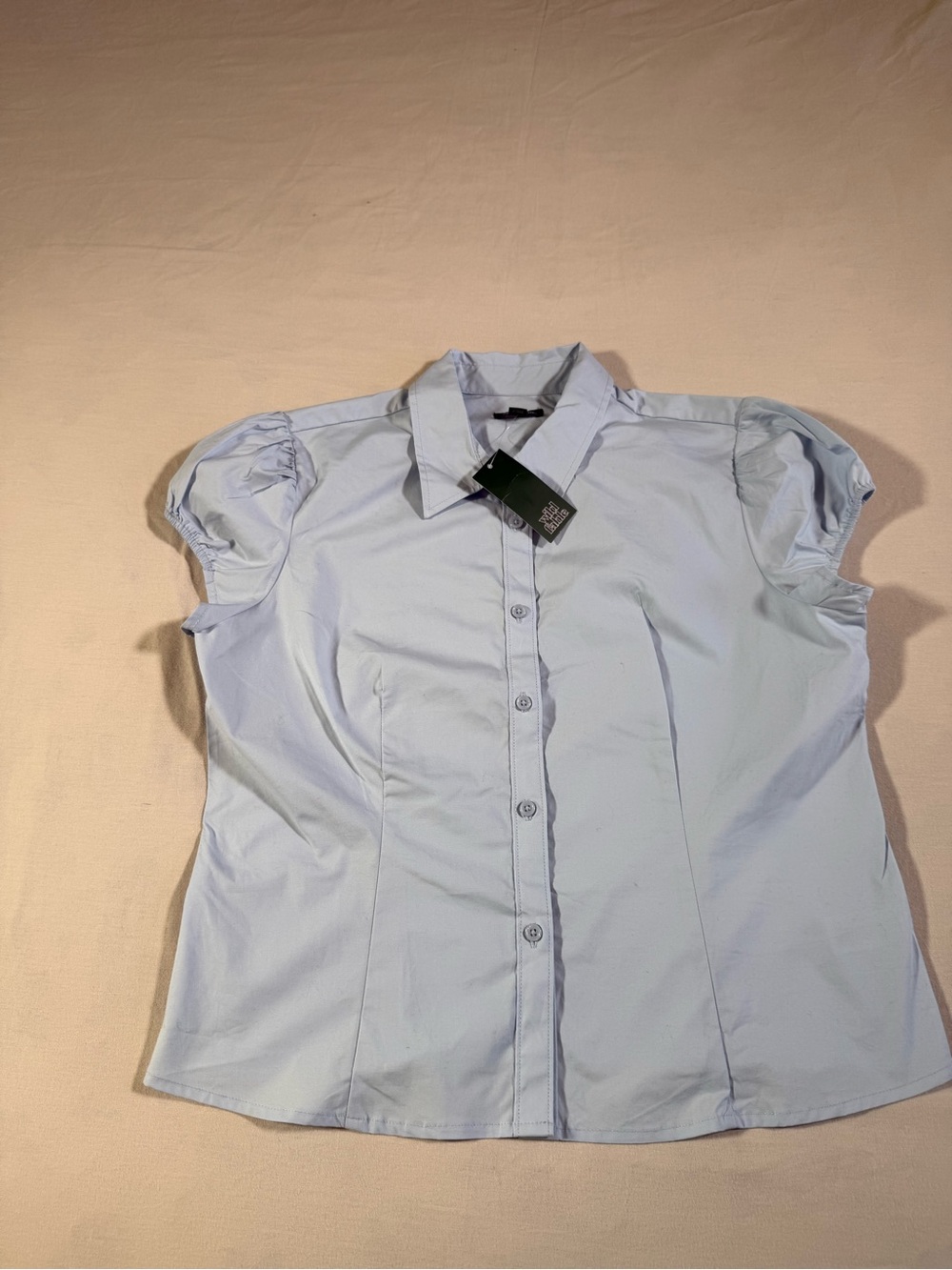 Junior, Women's Light Blue Puff Sleeve Button-Up Top